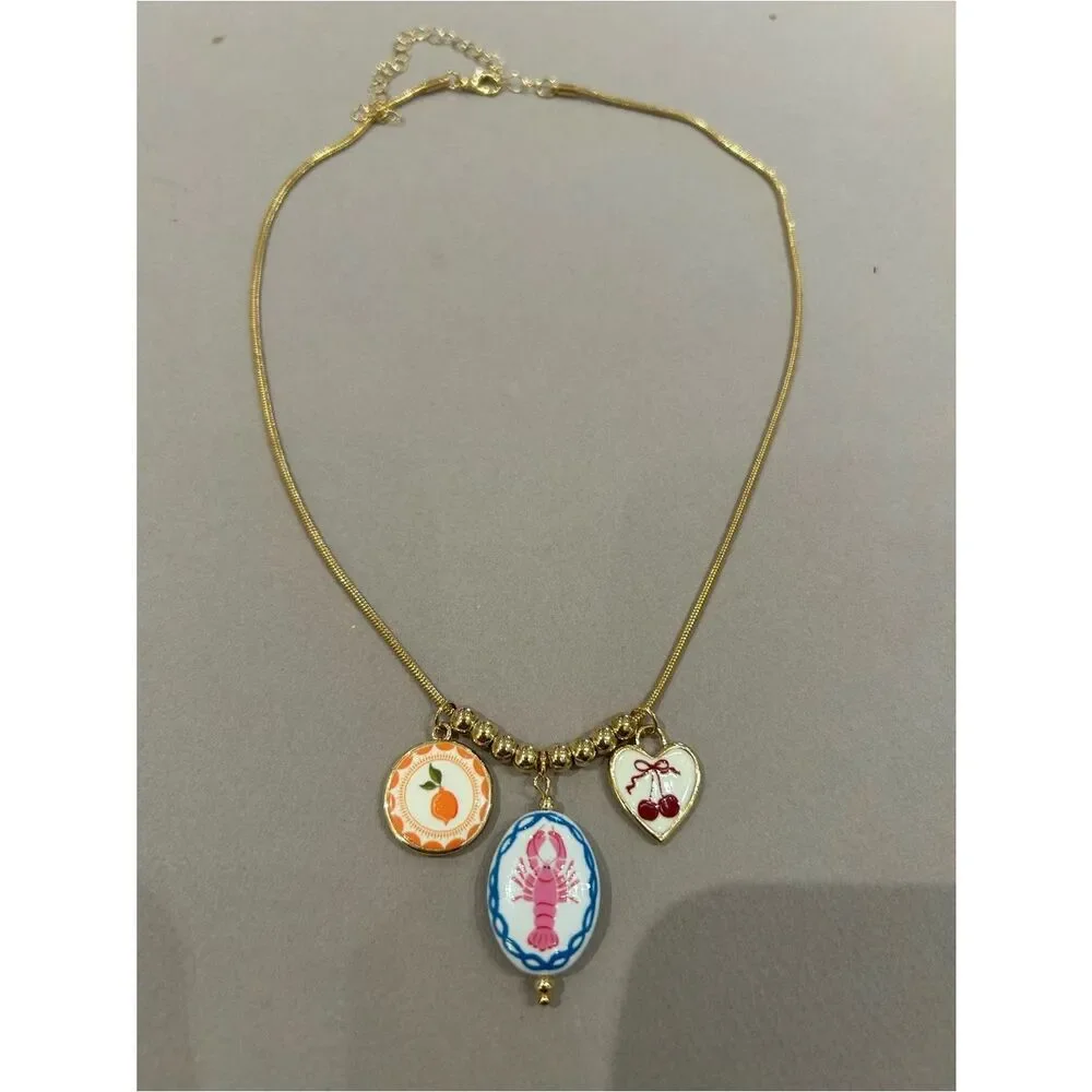 Charm Necklace with Colorful Enamel Pendants A1658